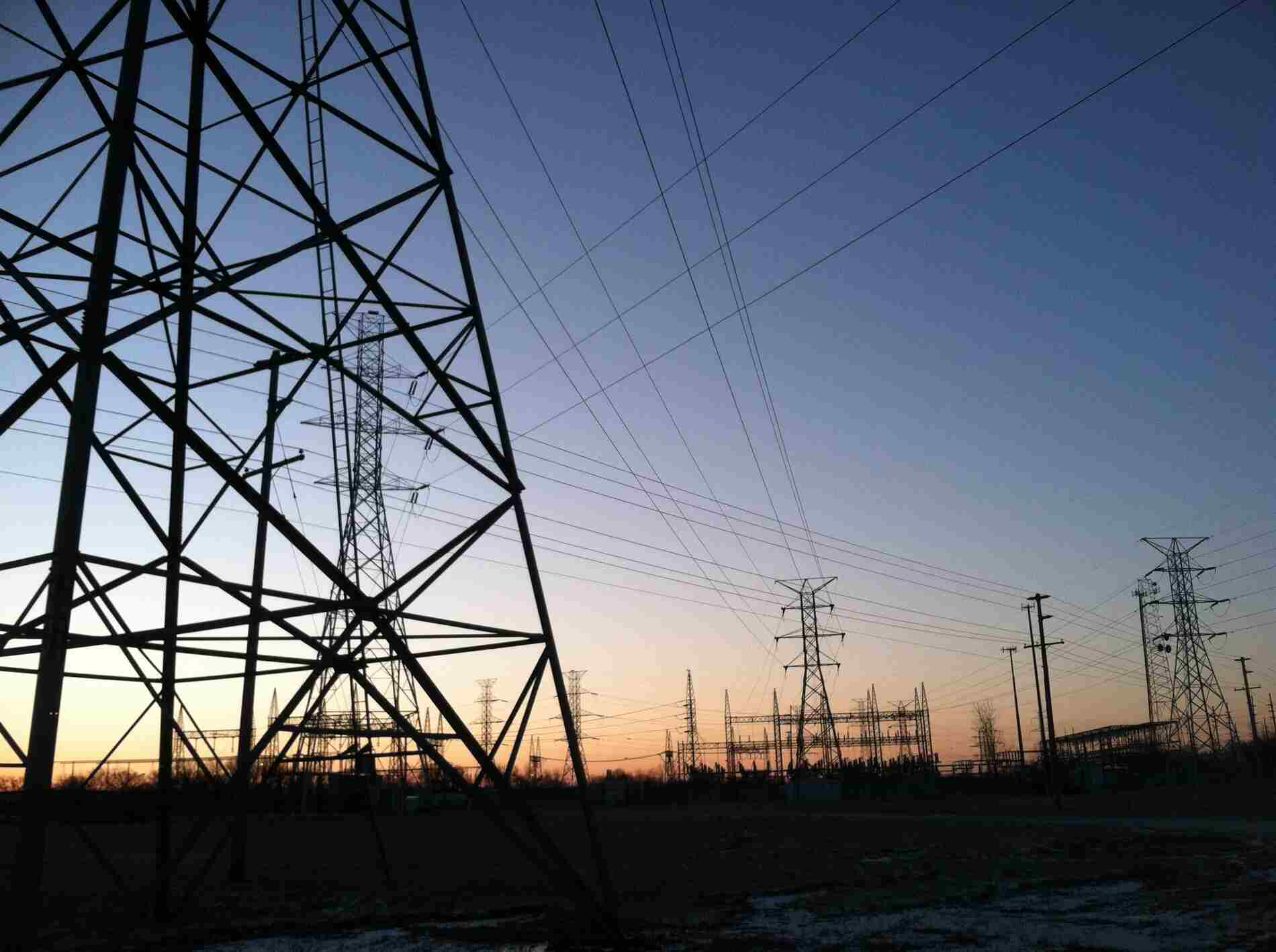 Powerlines at an electrical substation