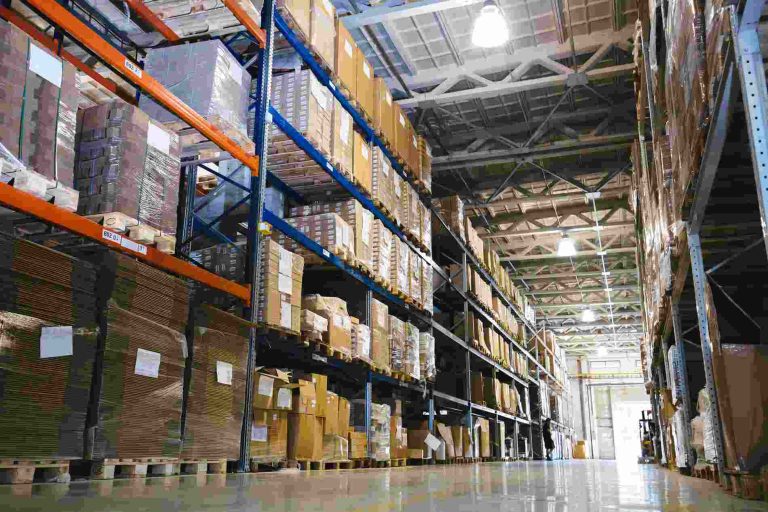 Warehouse shelves with inventory