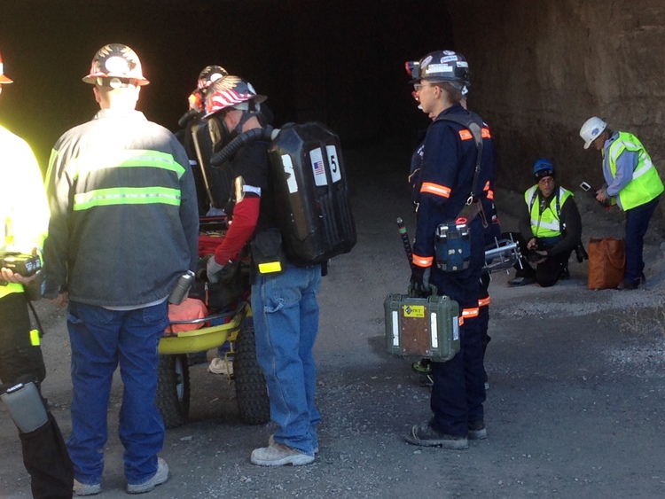 Emergency personnel at mine communications demo